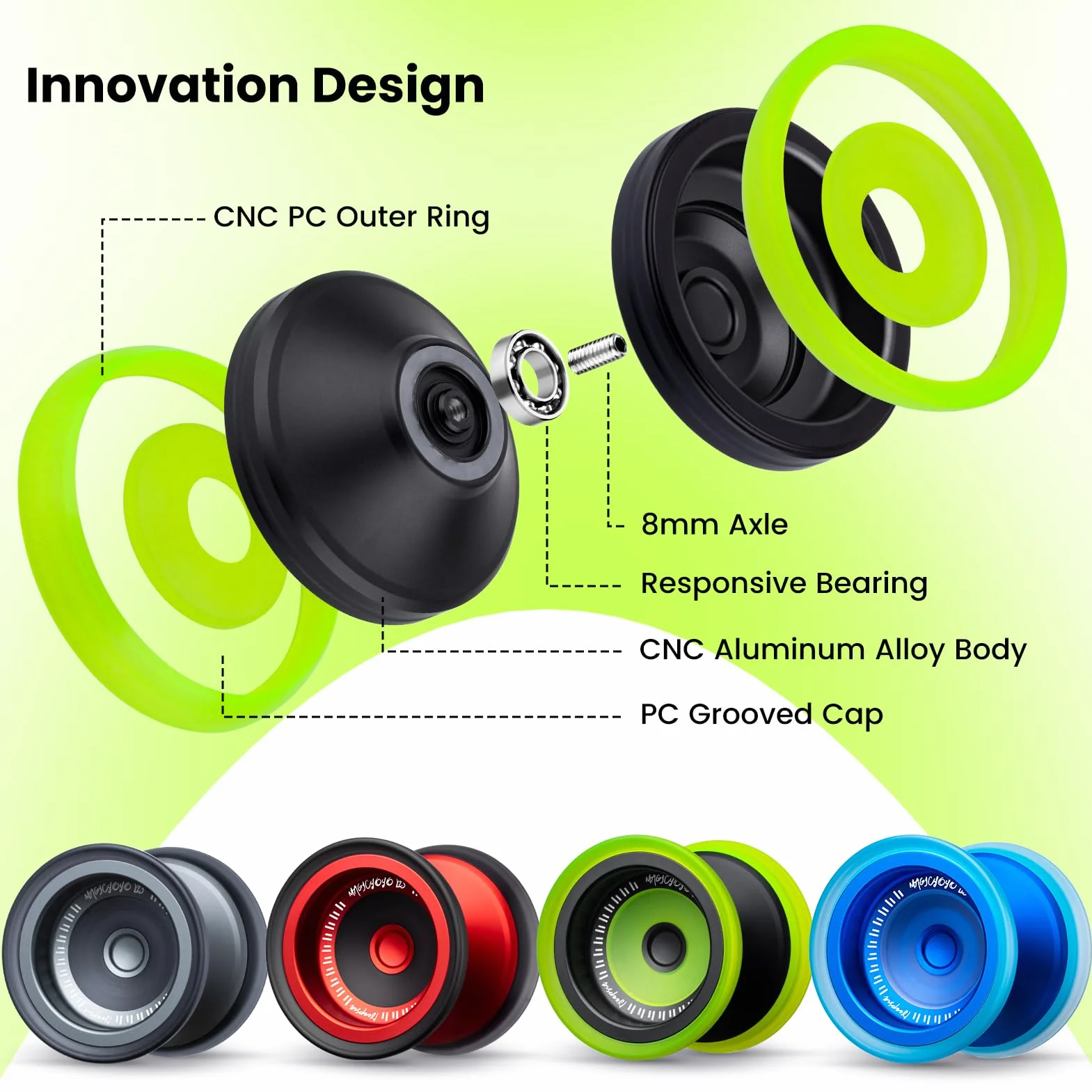 MAGICYOYO V13 JoJo professionale - JoJo responsives per bambini e YoYo unresponsive per esperti, in metallo durevole e design ibrido PC, facile per trucchi delle dita