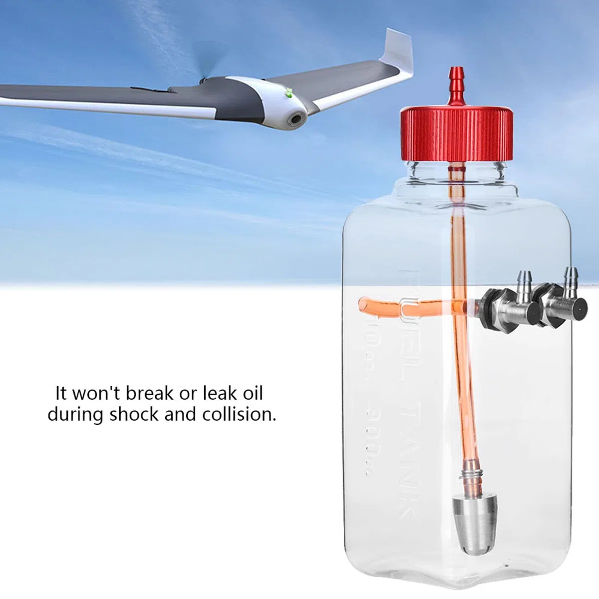 Serbatoio Carburante RC, Serbatoio Carburante Benzina Motore RC Accessori Modello Telecomandato Aereo Telecomandato, 260-1500ml Ingresso 4,5 Mm Uscita 5 Mm Serbatoio Carburante in Plastica(300 ml)