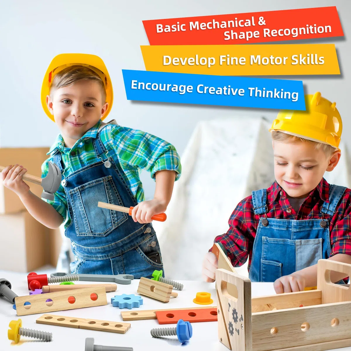 AiTuiTui Attrezzi in Legno Bambini Montessori Giochi, 29 Pezzi Cassetta con degli Attrezzi, Fai-da-Te Banco da Lavoro, Regalo Bambina Bimbo 3 4 5 6 Anni
