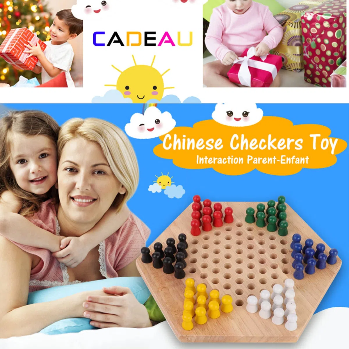 Drfeify Gioco da Tavolo a Dama Cinese per Bambini Gioco da Tavolo educativo Classico in Legno Halma per Famiglie