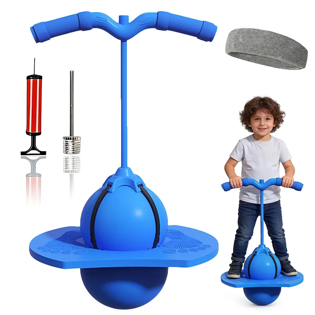 Pogo Palla di Salto per Bambini e Adulti, Balance Jumping Ball, Giocattolo rimbalzante con Impugnatura, Pogo Jumper per Bambini, Palla da Salto in Equilibrio, per allenare l'equilibrio (Blu)