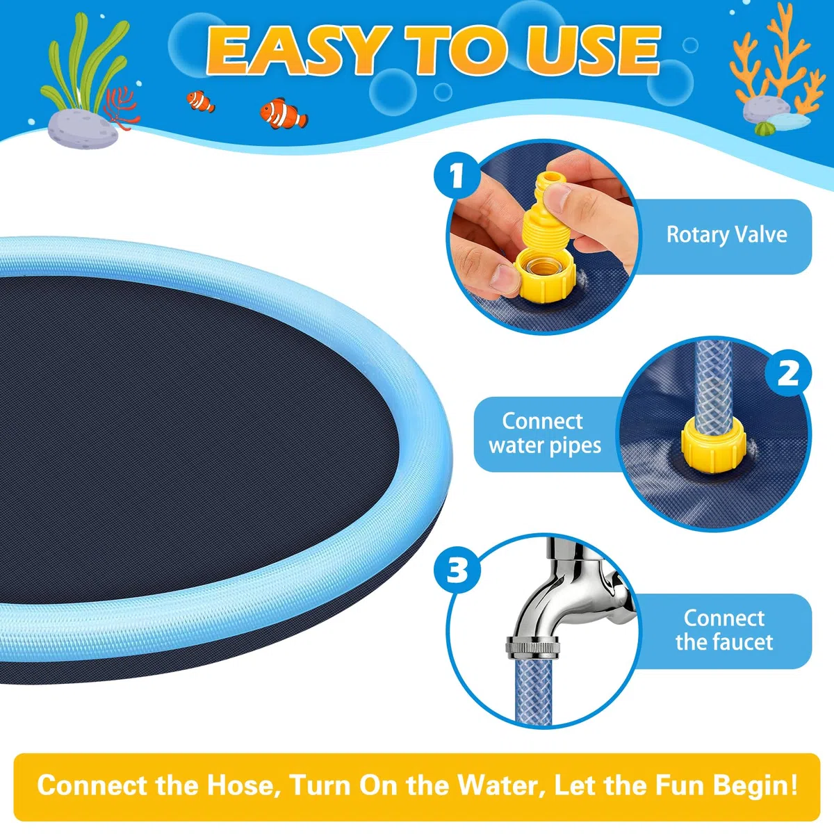 Tappetino Spruzzi Acqua 200CM, Splash Pad Bambini e Cani in PVC Antiscivolo, Tappetino Gioco d'Acqua con Sprinkler Regolabile, Giochi Acqua Giardino Estate