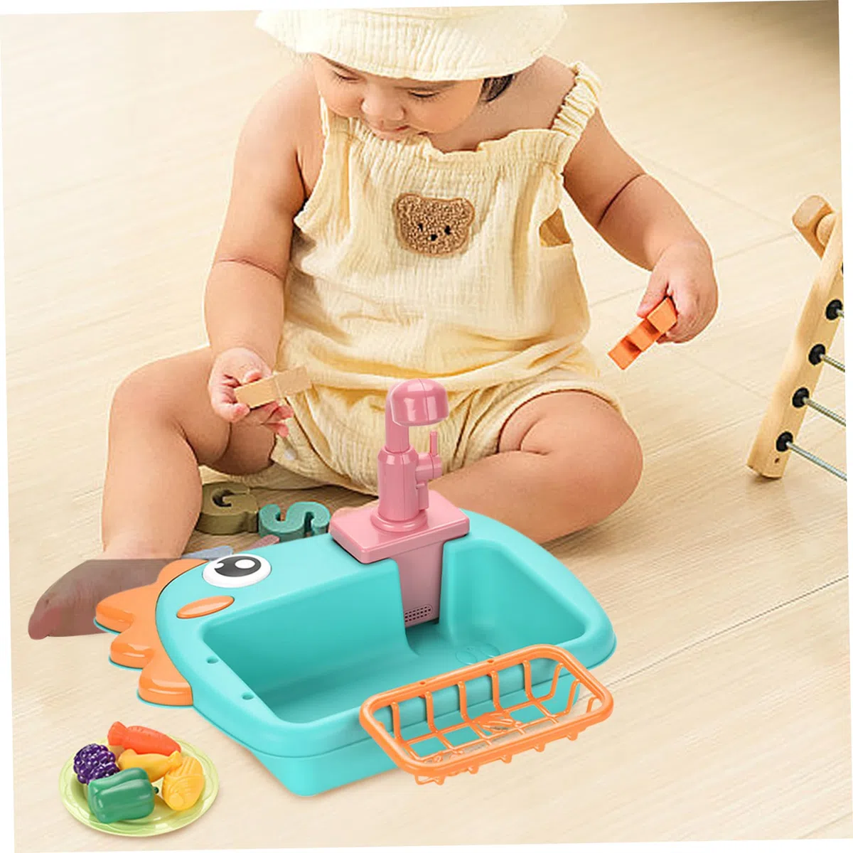 Lavandino da gioco con acqua corrente a circolazione elettrica, set da 21 pezzi, lavandino per bambini 2 in 1, senza BPA, simpatico dinosauro cartone animato educativo, giochi di finzione, giocatt