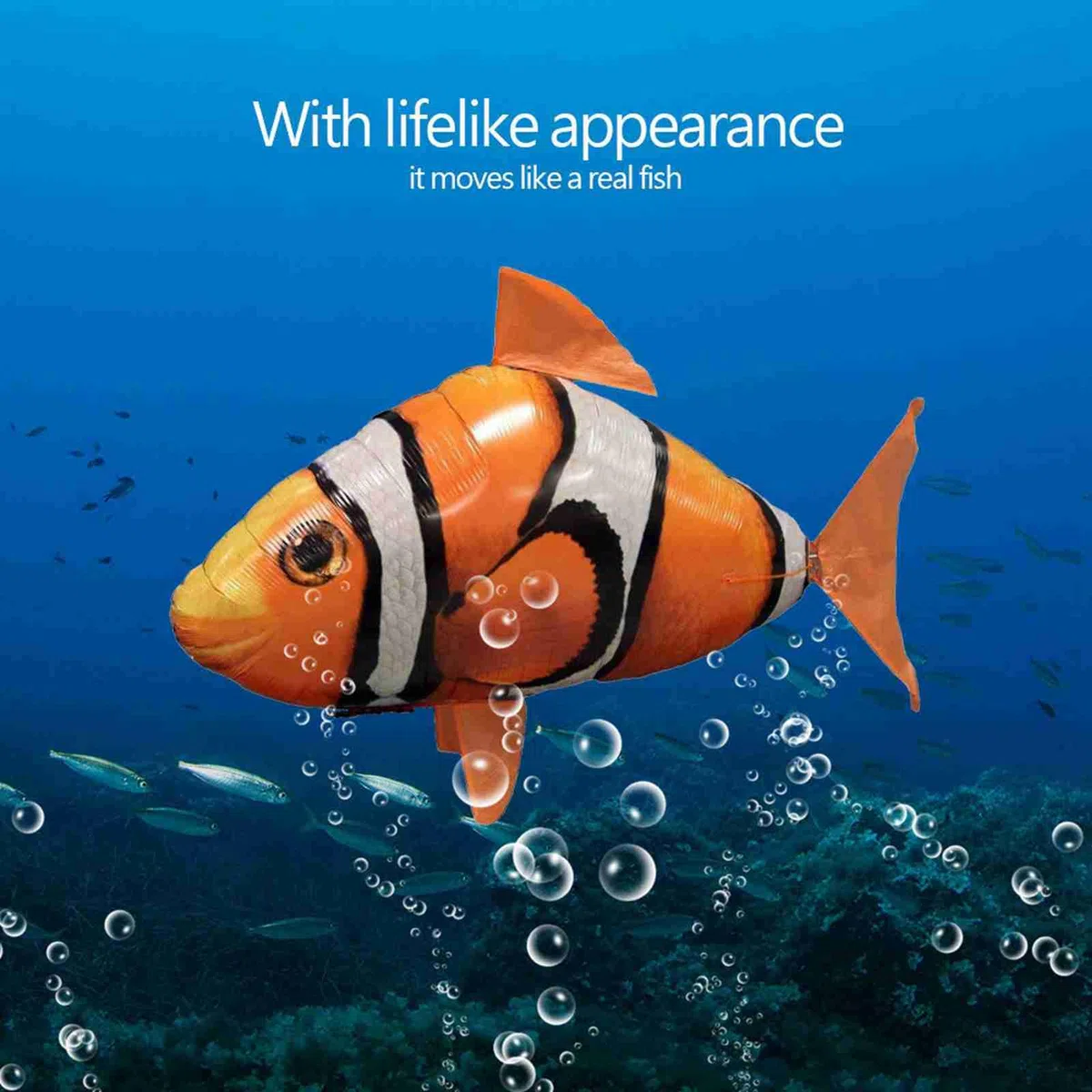 Bnineteenteam Squalo Volante Telecomandato, 145 Cm, Palloncino Gonfiabile RC Giocattolo Squalo Pesce Pagliaccio per Bambini(Pesce Pagliaccio Arancione)