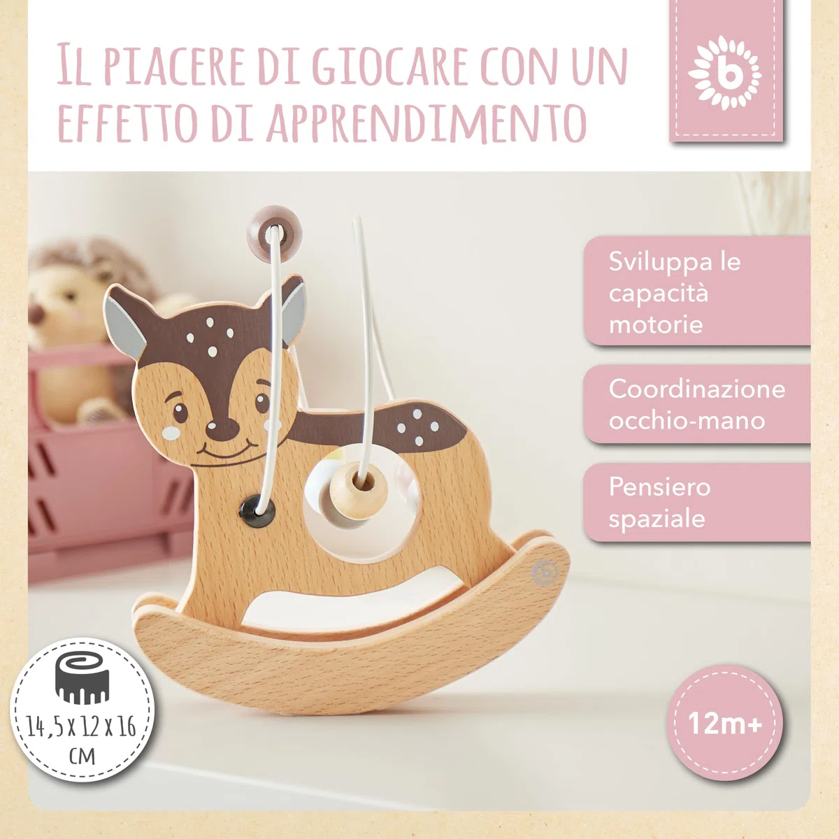 Bieco Fiocco per moto REH con bilanciere | Giocattolo motorio a partire da 1 anno | Simpatico labirinto gioco in design REH | Giocattolo per bambini in colori tenui | Giocattolo in legno per bambini |