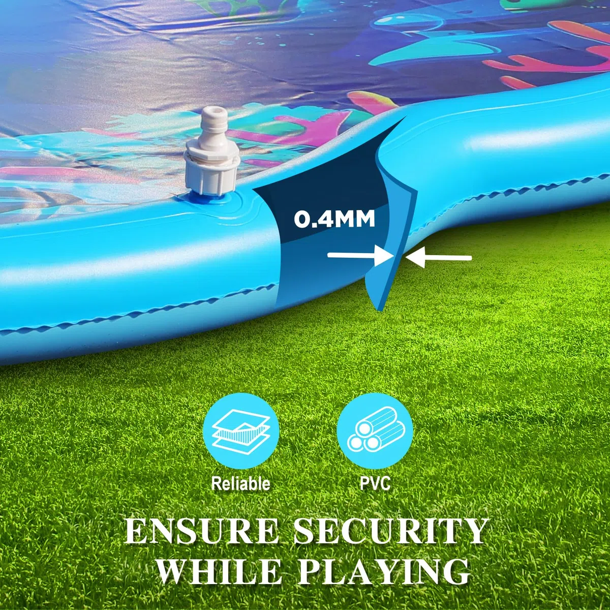 ChlorBlu Splash Pad, Irrigatore per Bambini e Cani, 186CM Piscina Gonfiabile Rotonda Sea World per Bambini, Tappetino da Gioco Acquatico Rinforzato per Esterni, Irrigatore Gonfiabile da Giardino
