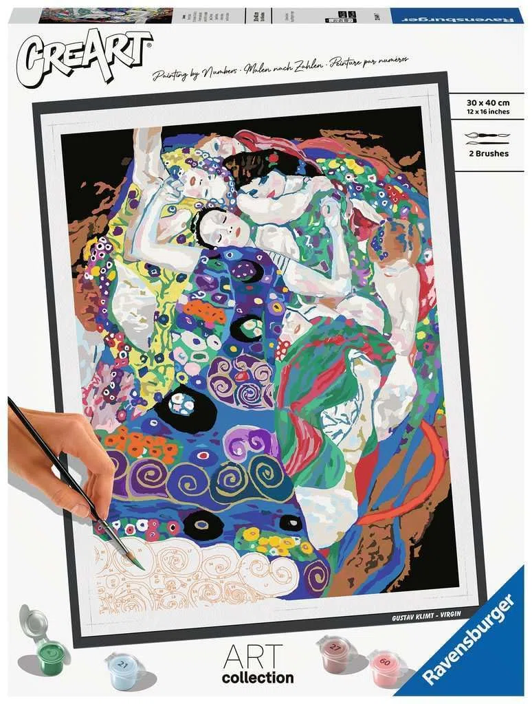 Ravensburger CreArt: Klimt La vergine – Dipingere con i Numeri Adulti, Attività Creativa e Rilassante, Kit Pittura con Pennello e Colori Inclusi, 30 x 40 cm, Idee Regalo