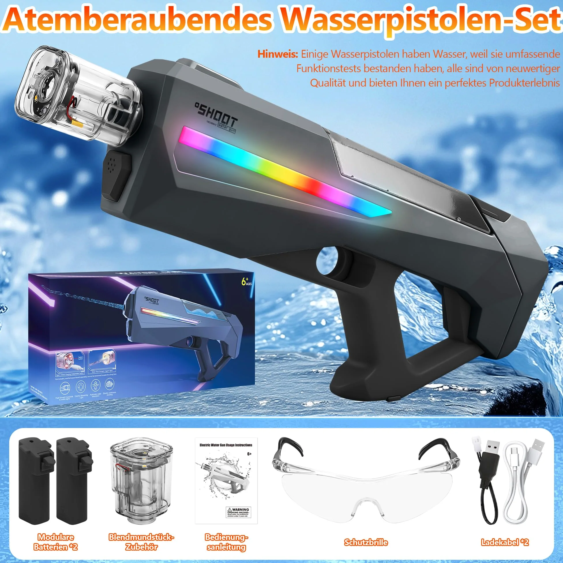 FORMIZON Pistola ad Acqua Elettrica, Pistole ad Acqua Autoadescanti, Giocattolo a Spruzzo a Batteria con Serbatoio per Feste Estive in Piscina Spiaggia e Giardino (Nero)