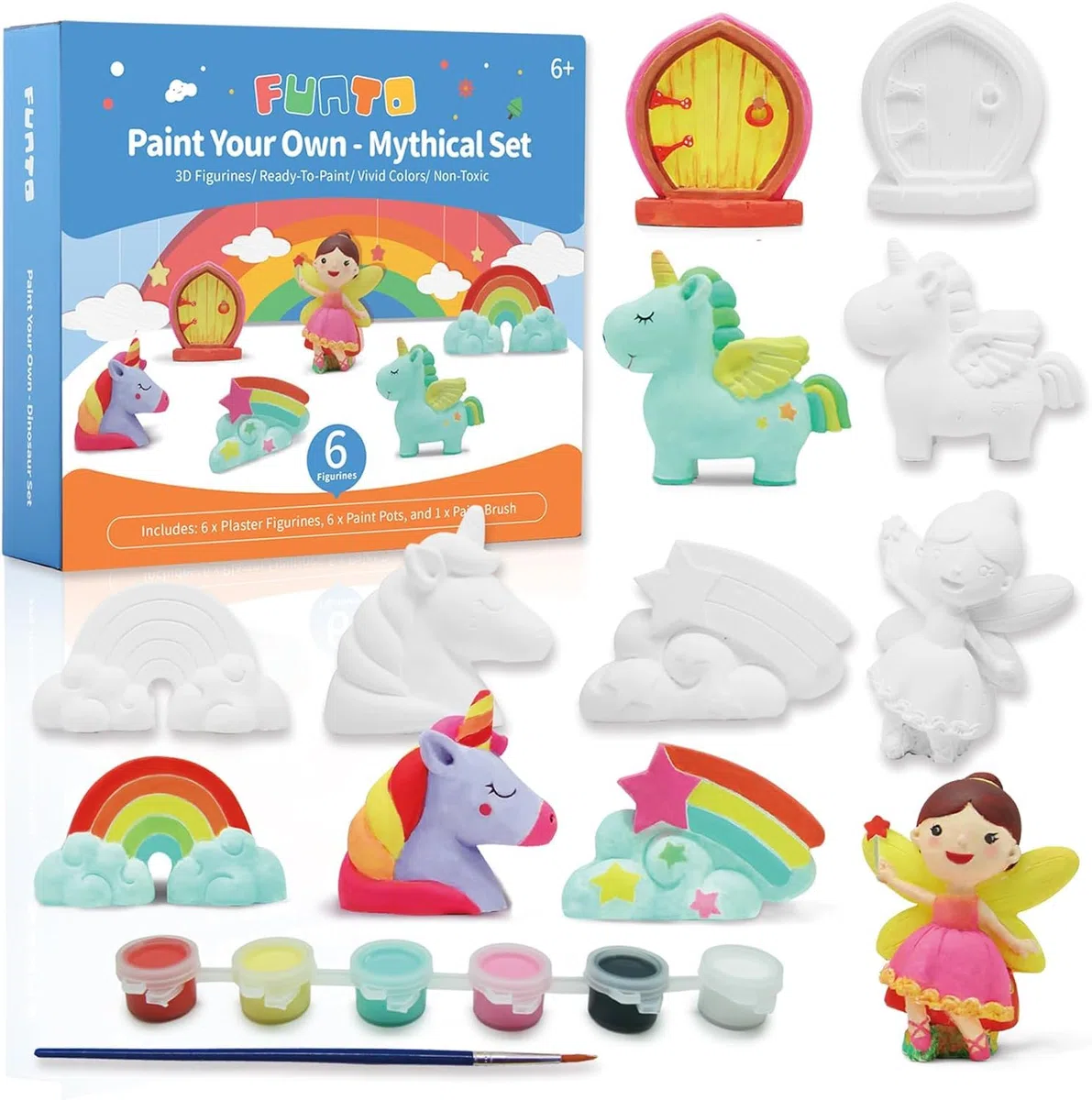 Funto Kit di pittura unicorno, set di arti e mestieri, progetto STEAM attività creativa giocattoli DIY, con 6 figurine, 6 contenitori di pittura, 1 pennello