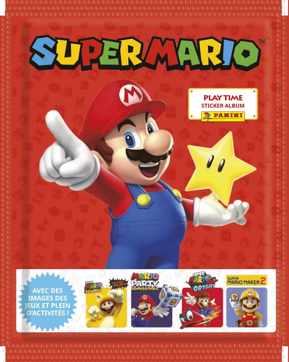 Panini Super Mario Adesivi - Cofanetto di 1 album + 15 tasche + 5 carte edizione limitata Gold, 004218MCOUAFGDC