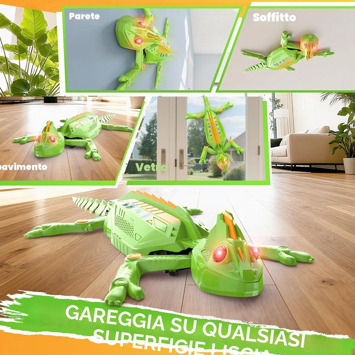 Euakee Ricaricabile Camaleonte Telecomandato, Geco Telecomandato con occhi a LED, Geco Interattivo, Lucertola Robot Giocattoli, Giocattolo per Bambini e Bambine, 4+ Anni (A)