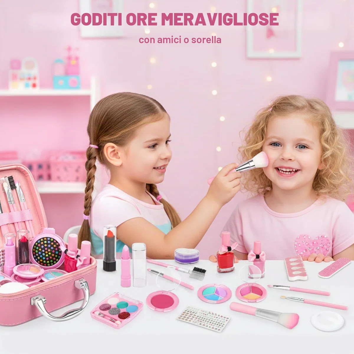 Dreamon Trucchi Bambina Set, 20 Pezzi Lavabile Set Di Valigetta Trucchi Bambina Mermaids Set, Gioco Trucco Ragazze 3+ Regalo Natale Compleanno