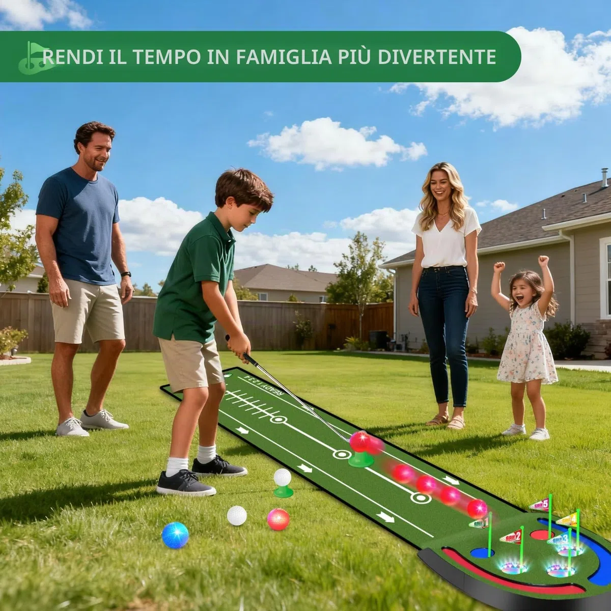 Vatos Golf Game Indoor-Tappetino da Golf per Bambini con Palline e buche a LED, Mazze da Golf, Divertimento al Chiuso e all'aperto per casa, Cortile, Ufficio, Regali per Bambini, Adolescenti e Adulti