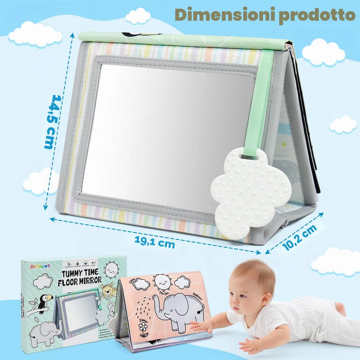 Dr.Rapeti Specchio per Bambini Giochi Sensoriali in Bianco e Nero Specchio per Neonato Giocattolo mit Libri di Stoffa