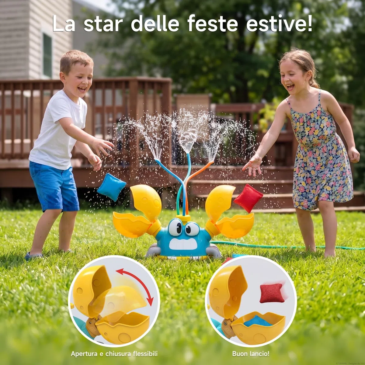 Giochi d'Acqua per Bambini con Cornhole e 3 Getti | Tre modalità di spruzzo, pinze mobili per cornhole, divertimento attivo e coordinazione