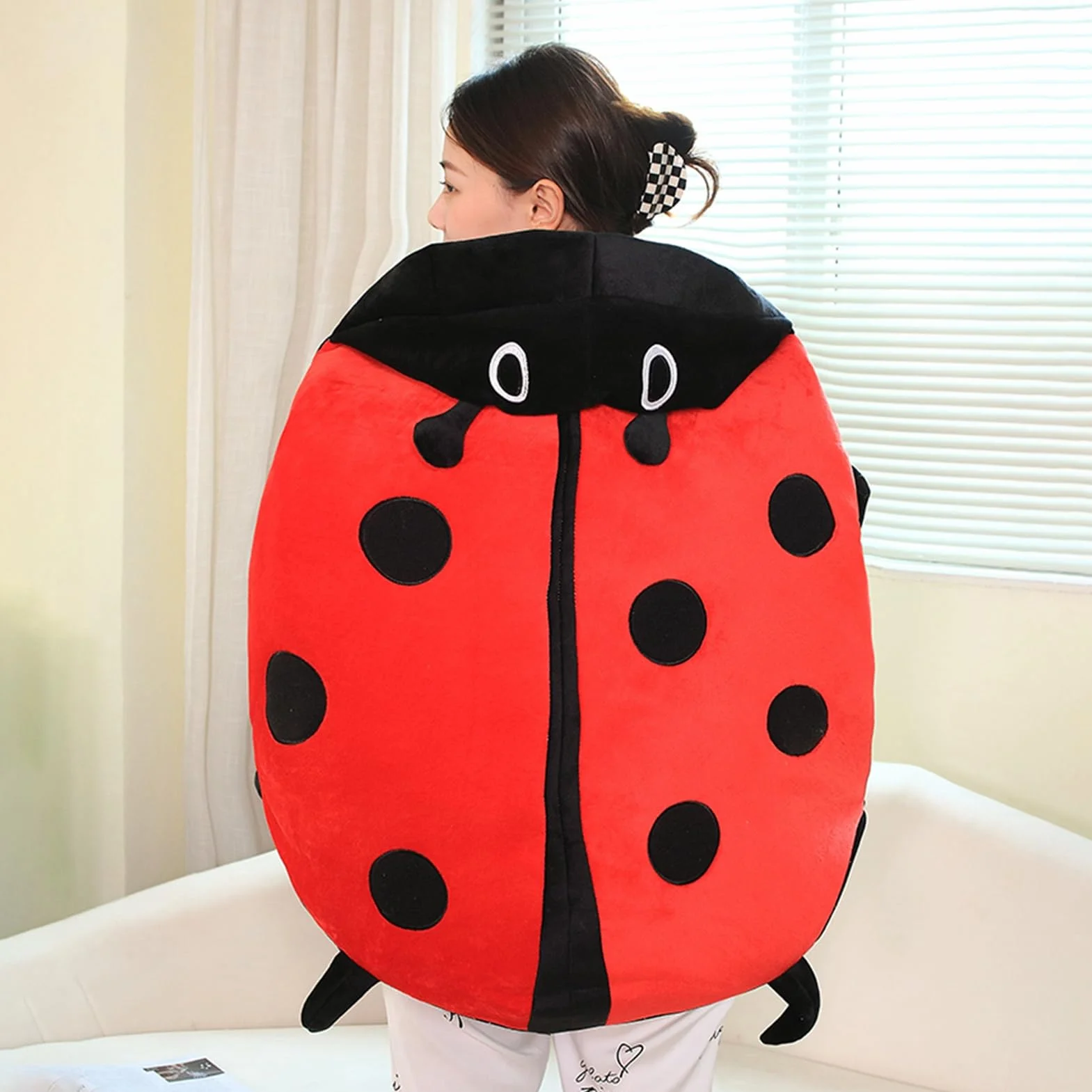 FILFEEL Cuscino Coccinella Indossabile, Peluche Coccinella Gigante per Dormire e Rilassarsi, Vestiti, Morbido e Accogliente, Oggetto Decorativo, Rosso (100cm)