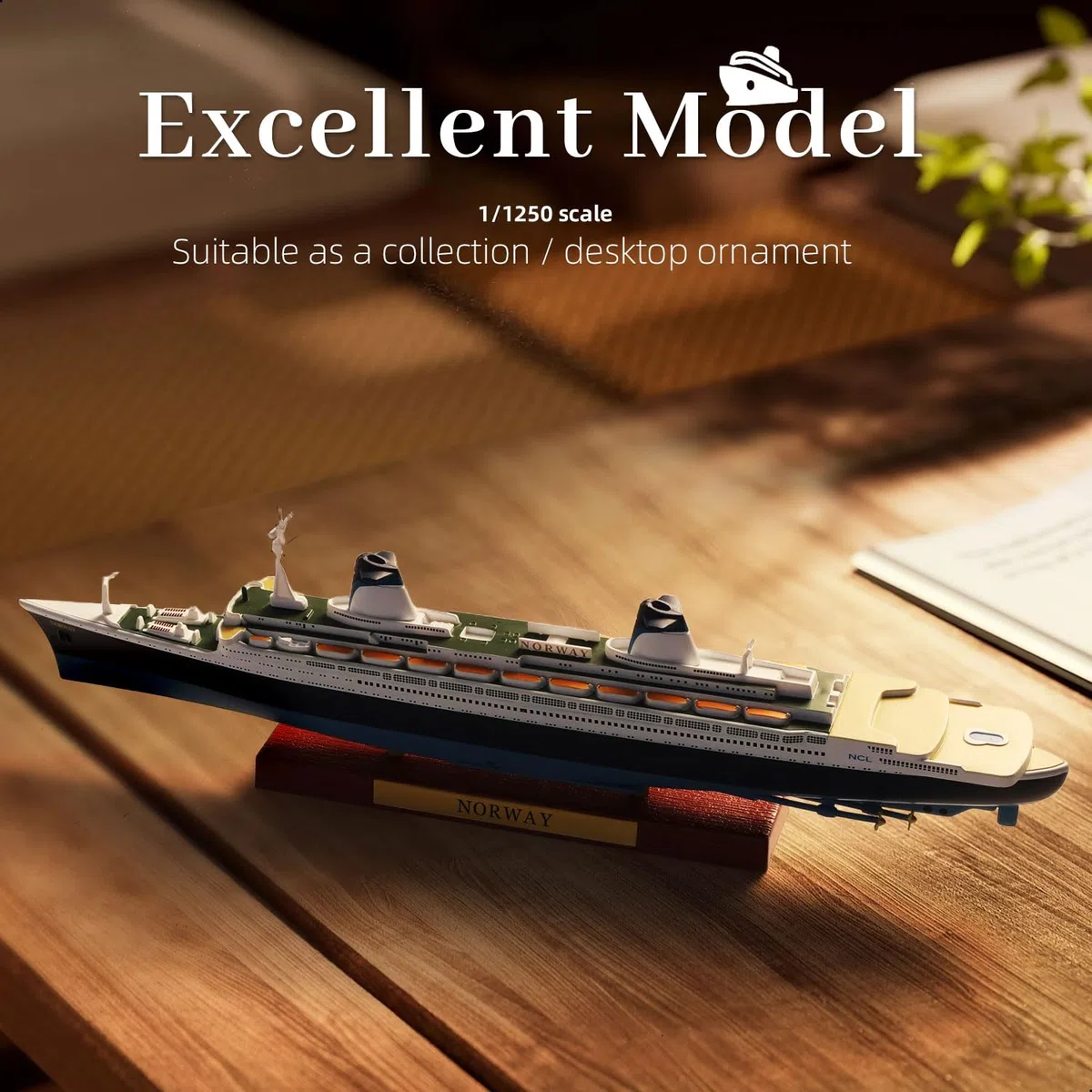 1/1250 SS Norway Cruise Ship Model Classic Alloy Metal Die-Cast Boat Model Legendary Norwegian Cruise Line con espositore in venature del legno Adatto per collezione o regalo per adulti