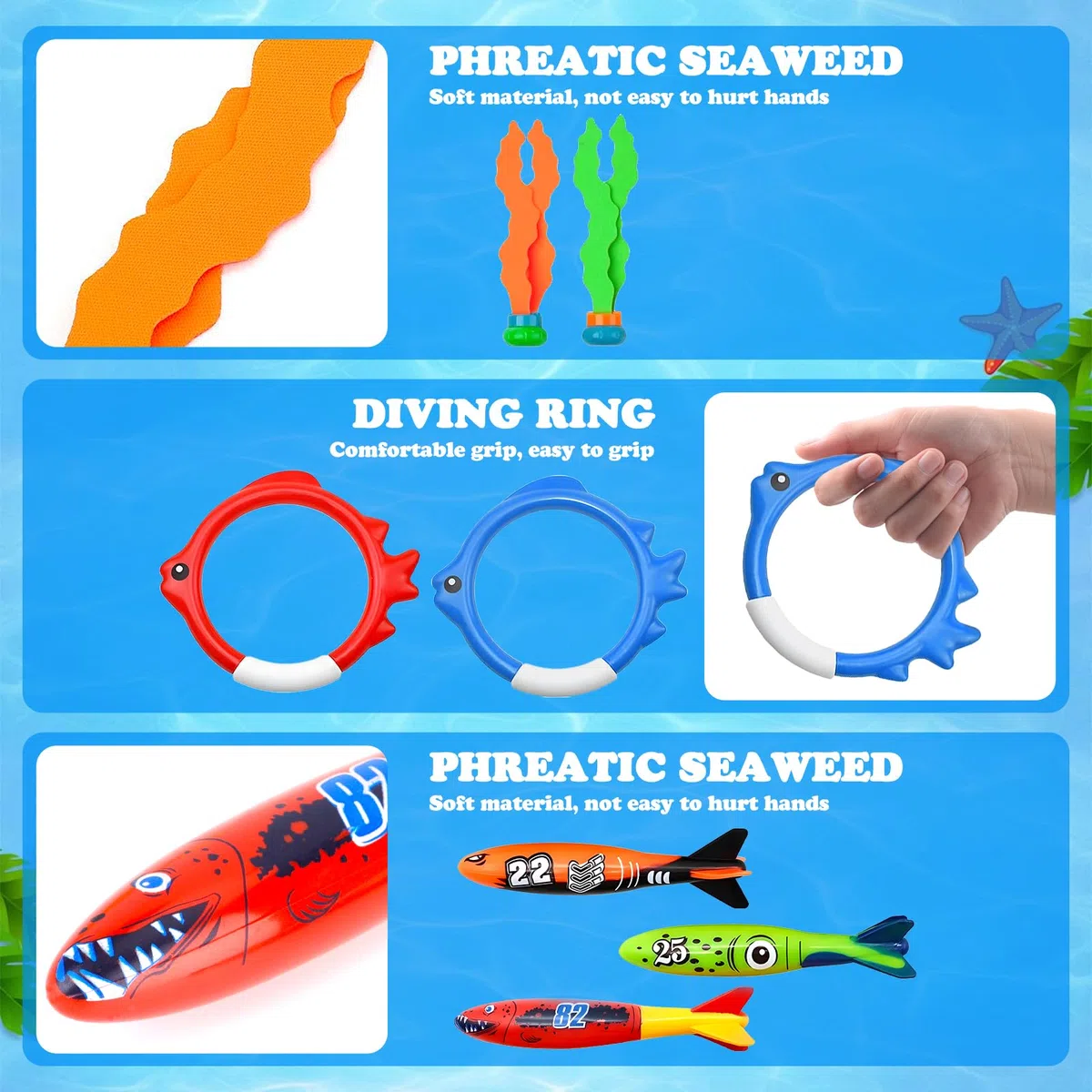 Giochi Immersione Piscina 43 Pezzi,Giochi da Piscina per Bambini,Giocattoli da Immersione Inclusa Bastoncini da Immersione,Tesori dei Pirati e altro,Ideale per Spiaggia Piscina, e Allenamento Nuoto