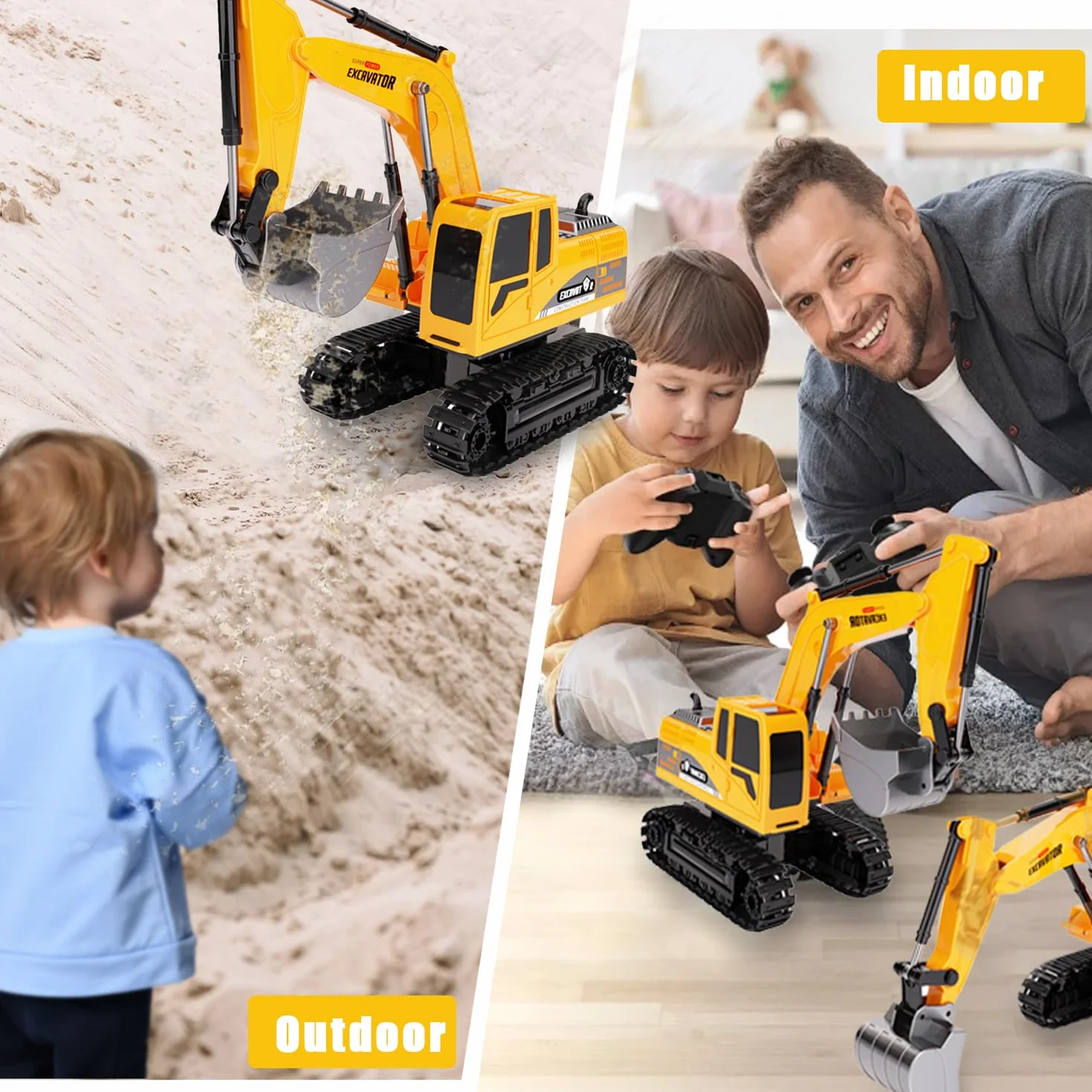 Escavatore telecomandato, scavatore giocattolo telecomandato, scavatore di sabbia ingegneria, giocattolo per veicoli da costruzione, escavatore RC giocattolo per bambini
