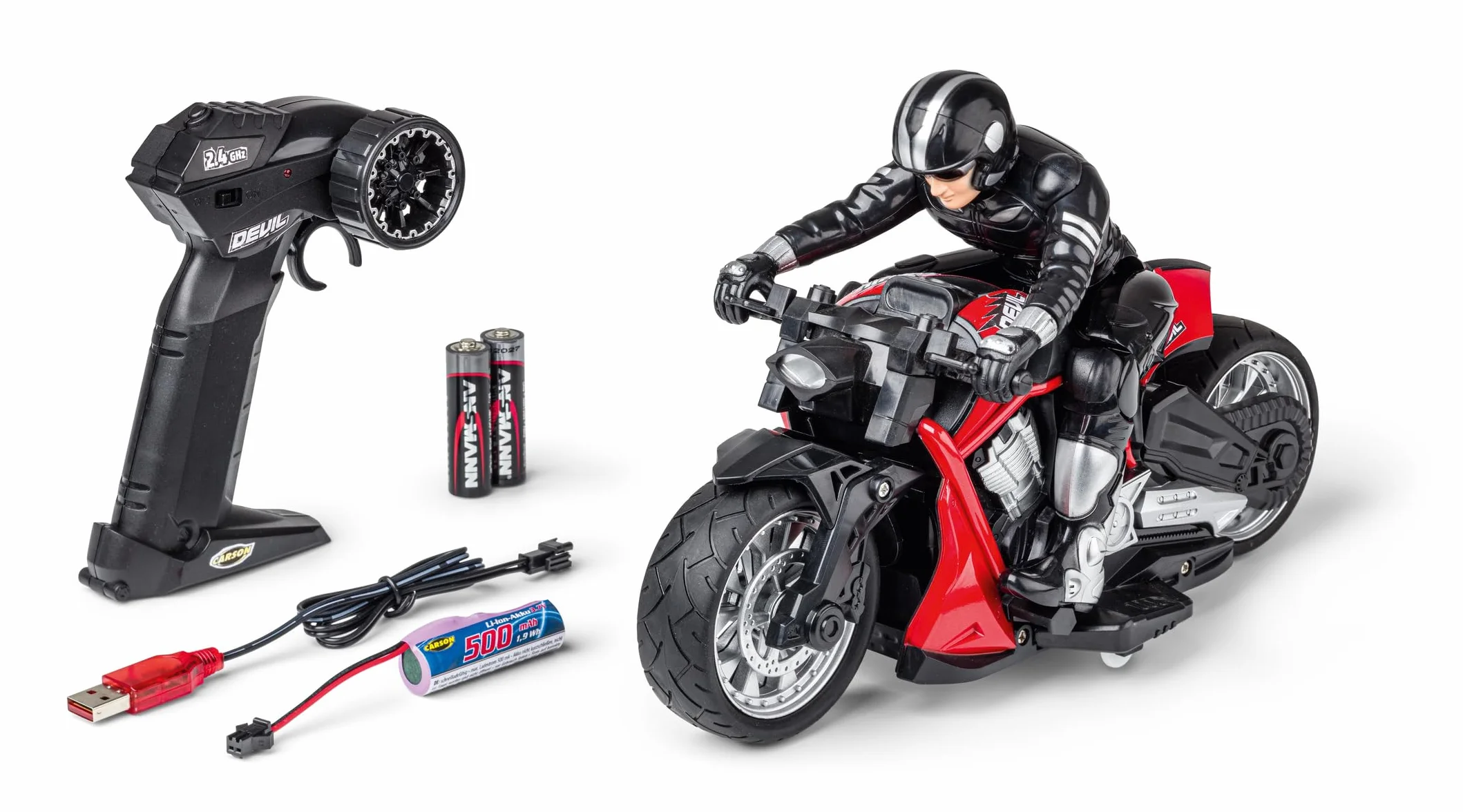 Carson 500404281 RC Devil Bike 100% RTR rosso - moto telecomandata, 50 minuti di guida, moto RC, regalo per bambini
