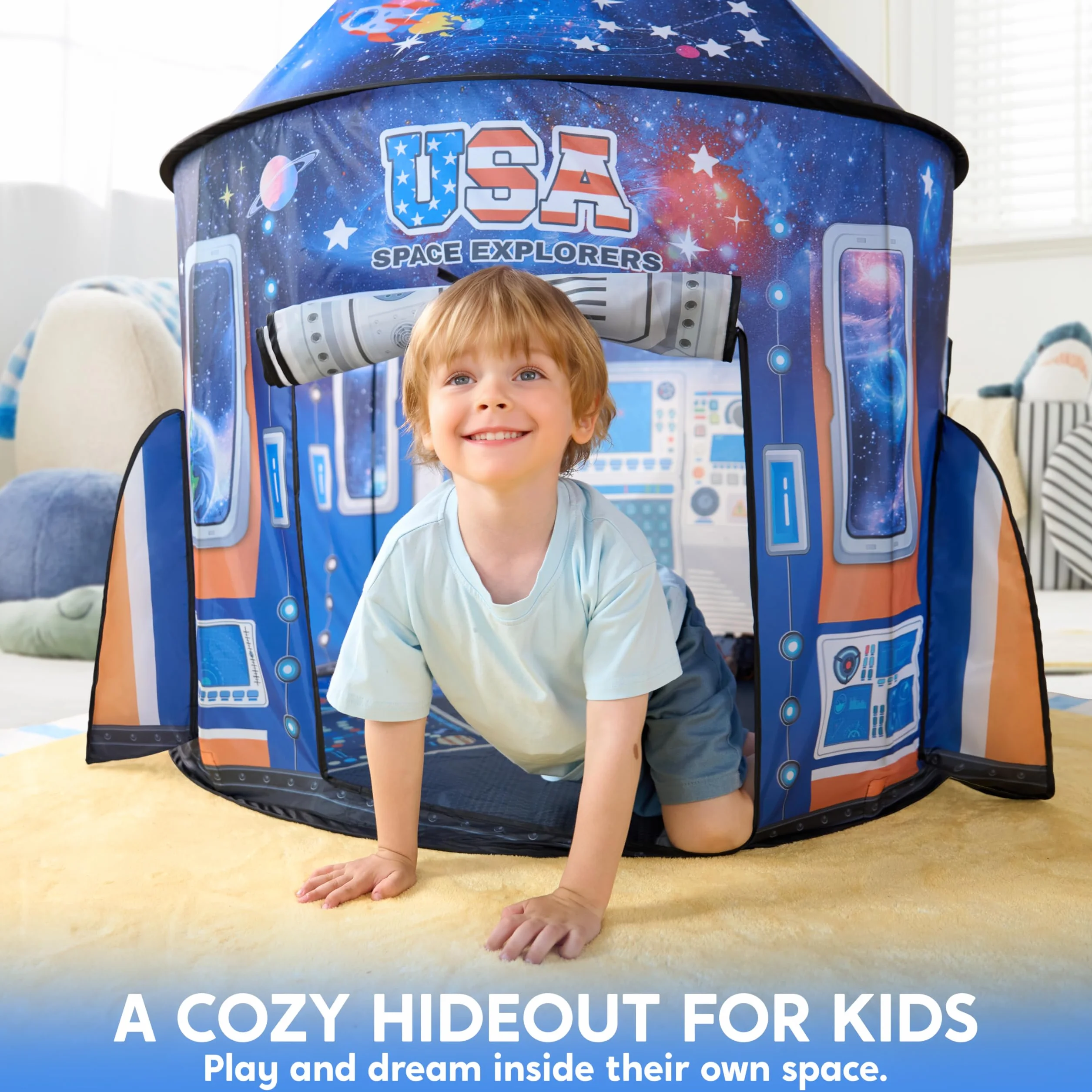 Joyin Tenda da gioco spaziale per bambini – Tenda da gioco fantasiosa con motivo spaziale interattivo