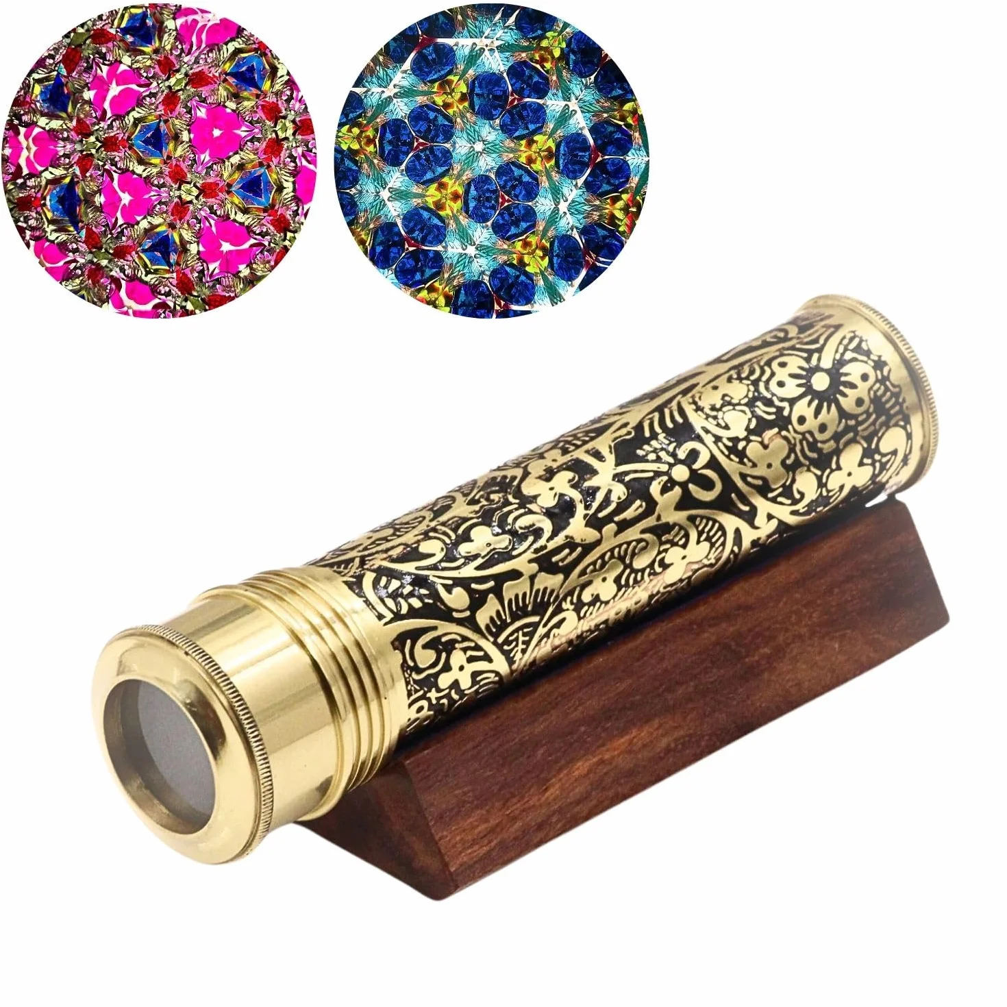 Caleidoscopio in ottone fatto a mano per adulti e bambini, esplorare colori infiniti con perline in vetro lavorato a lume con espositore in legno e camera per oggetti secchi, un regalo unico