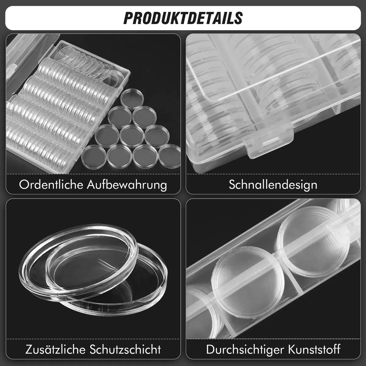 200 capsule da 26 mm per monete da 2 euro con scatola portaoggetti, in plastica trasparente, per monete speciali, pezzi da collezione