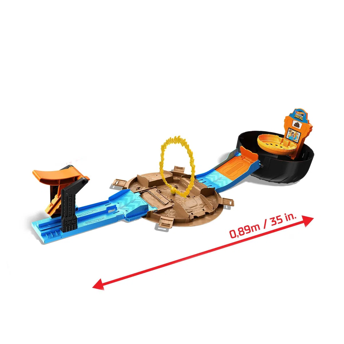 Hot Wheels Monster Trucks - Ruota Acrobatica, playset arena portatile con 3 veicoli Monster Trucks e 3 macchinine in scala 1:64 incluse, giocattolo per bambini, 4+ anni, HHY74