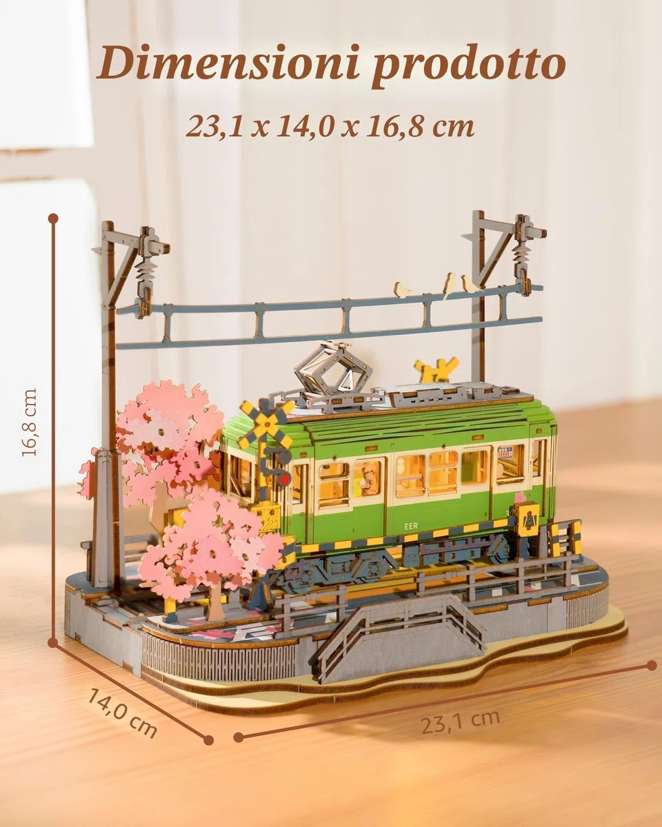 ROWOOD Viaggio Nei Sakura Puzzle Legno 3D, Kit Modello in Legno Da Costruire Per Adulti, Kit Fai Da Te Per Costruire Tram Giapponesi Sakura, Ideale Come Regalo Di Natale E Compleanno