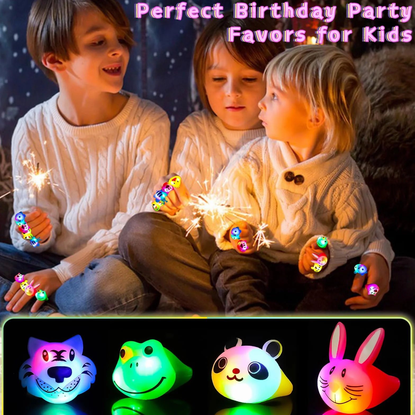 SCIONE 40 pezzi Anelli luminosi a LED Riempitivi lampeggianti per bambini Animale carino Light Up Giocattoli per ragazzi ragazze Premi in classe Bomboniere per feste
