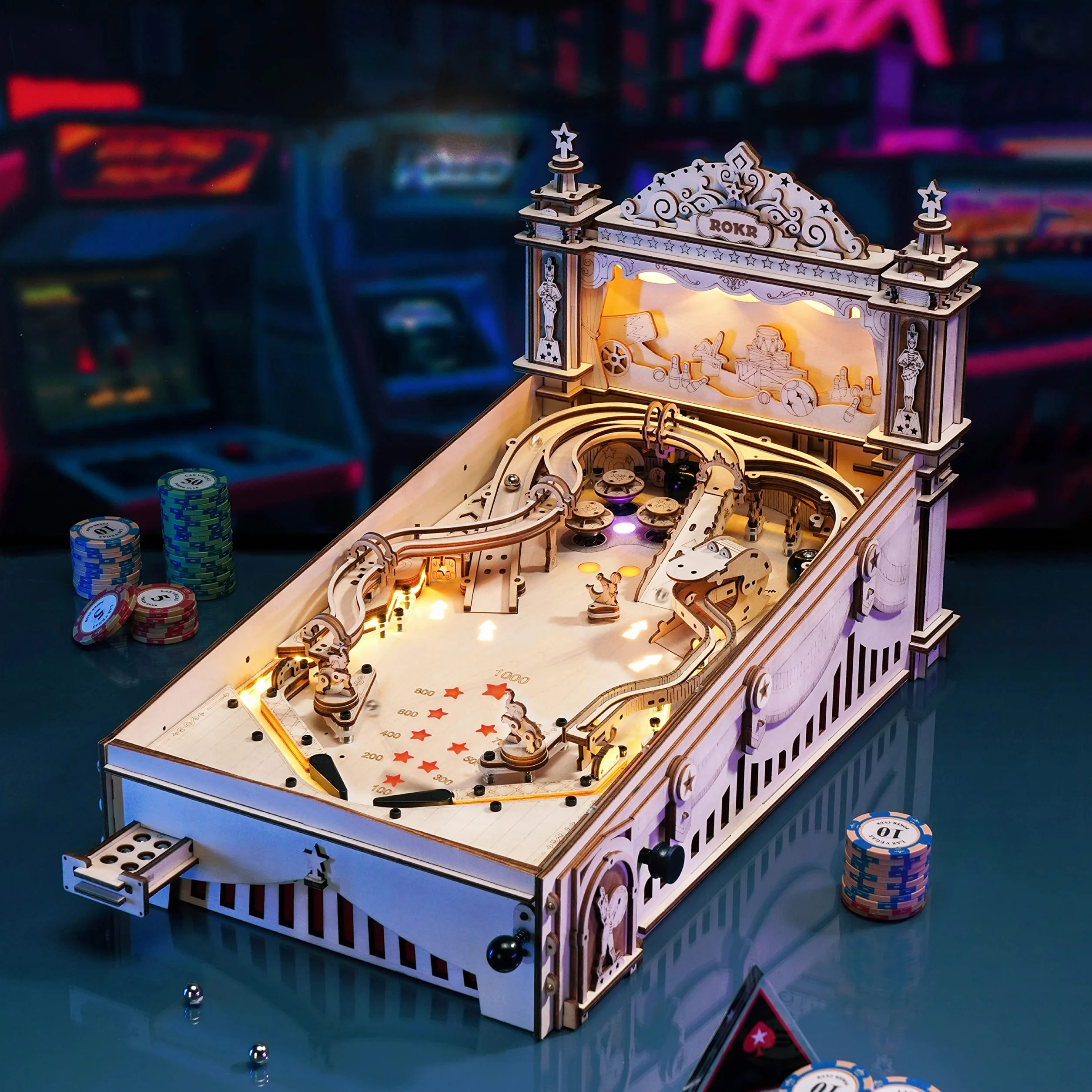 ROKR Pinball Flipper Kit di Modellismo DIY-Puzzle 3D Legno Adulti-Idea Regalo Per Uomo Marito Padre (EG01)