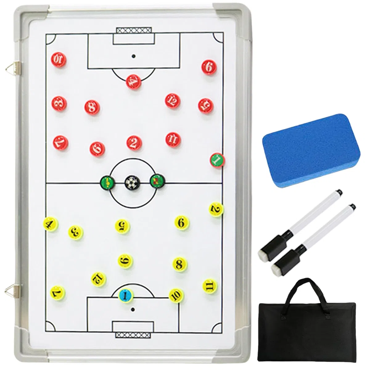 Lavagna tattica calcio, cartellina tattica magnetica per l'addestramento dell'analisi del gioco, lavagna tattica con pennarello per lavagna bianca, gomma, moneta magnetica e custodia
