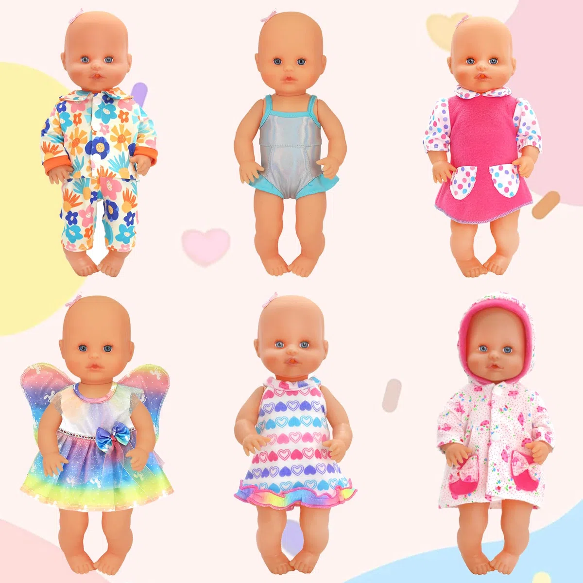 Xerteam Set di 6 Vestiti per Bambole, Vestiti per Bambole da 12-14 Pollici Vestiti per Bambole Neonato con Grucce, 30-45cm Vestiti per Bambole Sweet Bibi - Vestito Rosa Pigiama Costume da Bagno