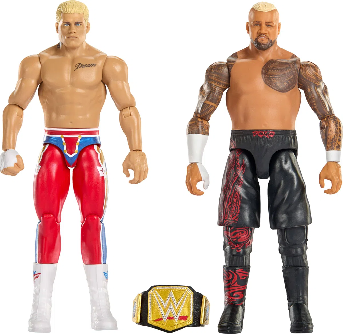 Mattel WWE Main Event - The American Nightmare Cody Rhodes vs Solo Sikoa Series 24, set Showdown da collezione con 2 personaggi snodati e accessori inclusi, 6+ anni, JHJ54