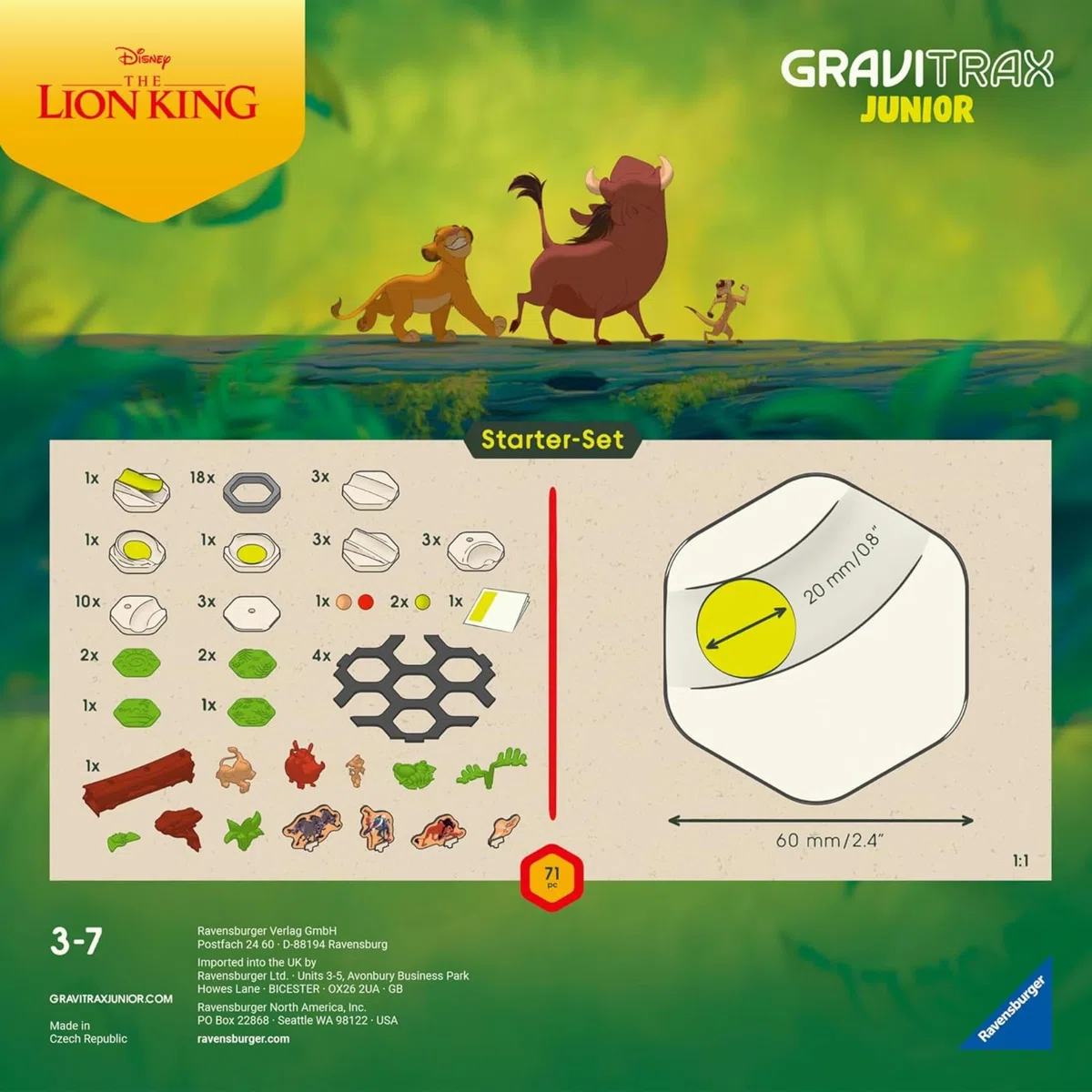 Ravensburger - GraviTrax Junior Il Re Leone Starter-Set, Pista biglie 71 pezzi, Rompicapo bambini, Giochi bambini 3 anni e più, Gioco Interattivo ed Educativo STEM, Compatibile con tutti i GraviTrax
