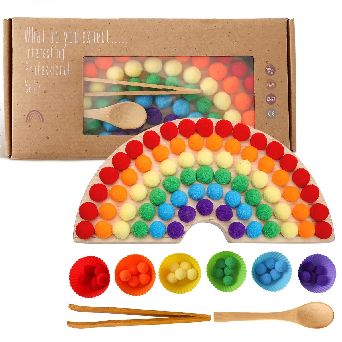 OESSUF Gioco di Legno con Perline a pioli Gioco di Legno con Perline a Clip Classificazione dei Colori Abilità motoria fine Giocattoli educativi Montessori (Arcobaleno-2)