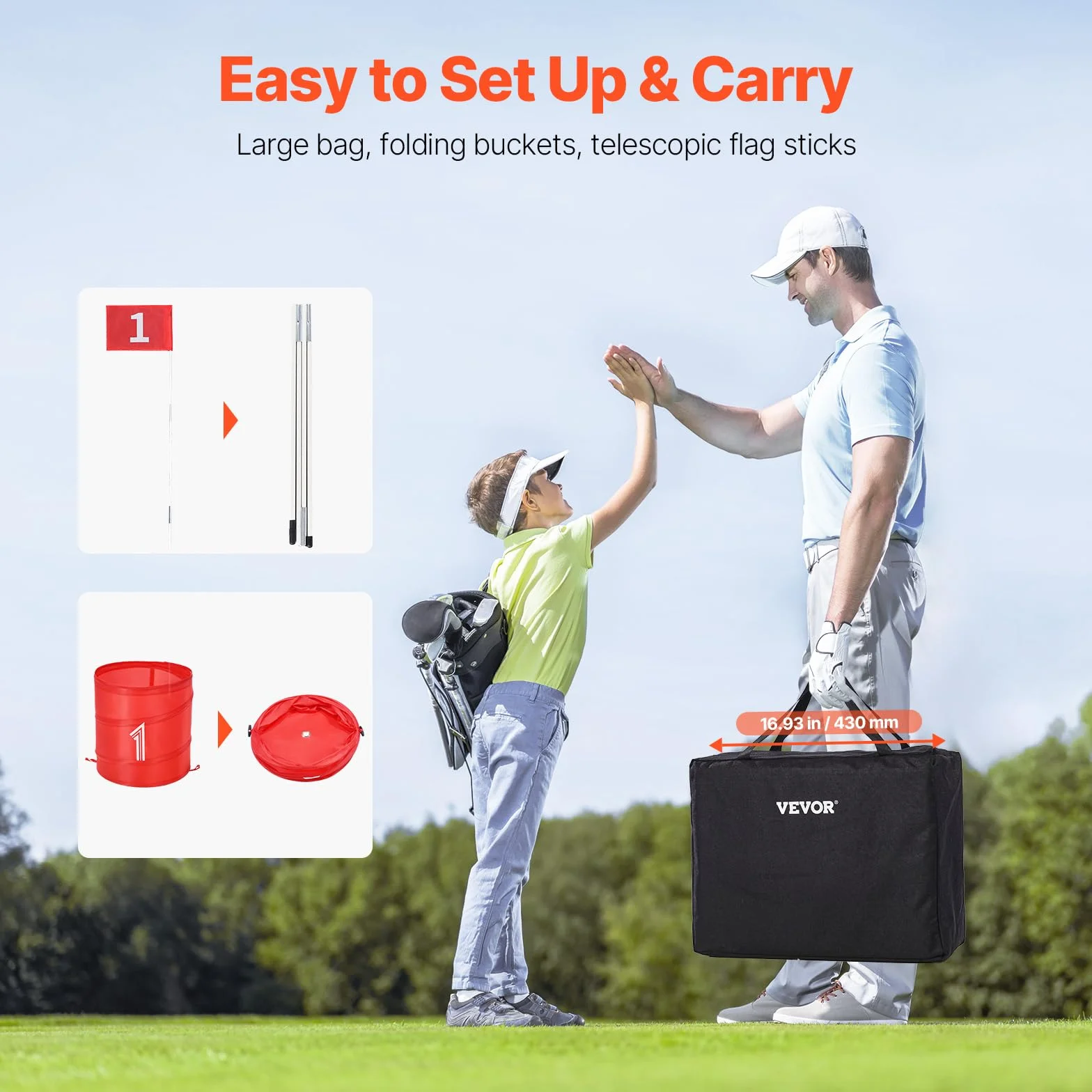 VEVOR Gioco da Golf da Giardino, Campo da Golf a 3 Buche, Giochi di Pratica del Gioco del Golf con Secchio per Famiglie, Adulti e Bambini, Gioco di Golf Portatile per Esterni per Cortile, Campeggio