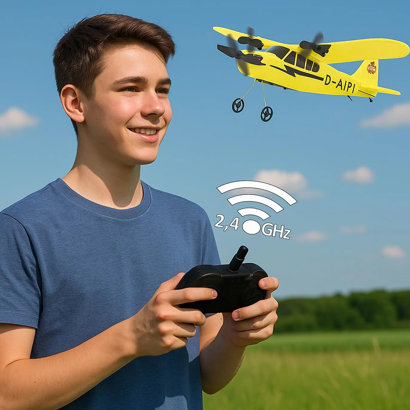JAMARA 410191 Piper J3-CUB Aereo 2,4 GHz Gyro 2CH – 2,4 GHz Funzionamento Multiplayer, Microschiuma Flessibile, Adatto per Principianti