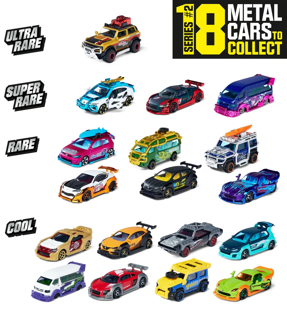 Majorette - Tune Up's Metal Cars giocattolo per accordatura, confezione da 20 sorprese con 2 auto, 8 accessori, 4 fogli di adesivi, 2 gettoni, 2 volantini, 2 scatole da collezione, 212051008