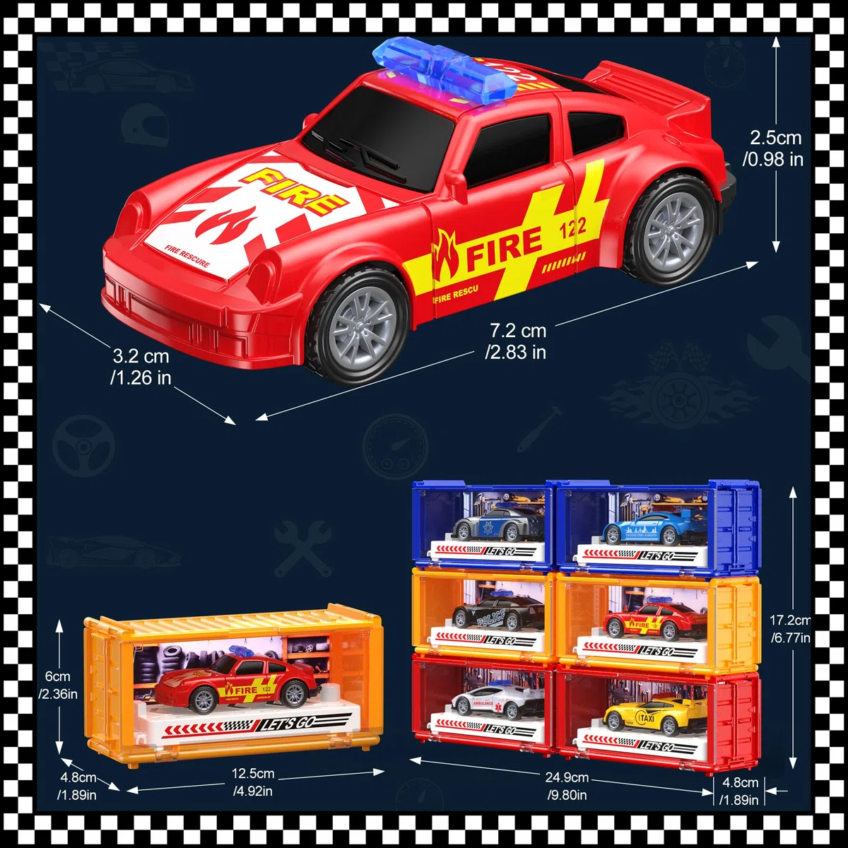 Set di giocattoli per auto, auto giocattolo in metallo con pista e garage, piccole auto per bambini dai 3 anni in su, regalo di compleanno per ragazzi e ragazze