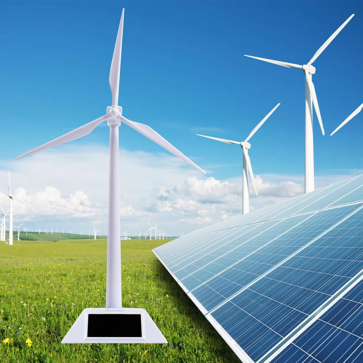 Jadeshay Mulino di Solare Modello Pala Eolica Turbina Eolica Modello di Mulino a Vento Alimentato ad Energia Solare da Tavolo Kit Scientifico Educativo Bianco