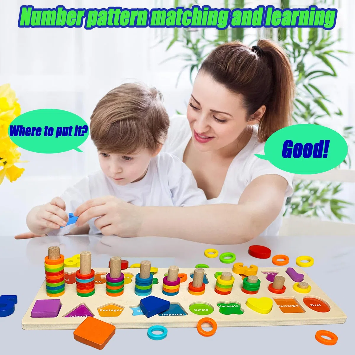 Felly Giocattoli Montessori Bambini, 2 in 1 Gioco Educativi Giocattoli di Legno Baby Board Conteggio Numeri Stacking Classificazione Matematica Apprendimento, Regalo di Compleanno Natale 3+ anni