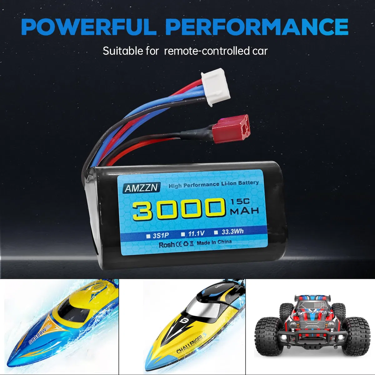 11.1V 3000mAh 15C 3S T-plug batteria agli ioni di litio con caricatore USB, adatto per R608 2104 barca brushless telecomando, 210E 200E auto brushless telecomando