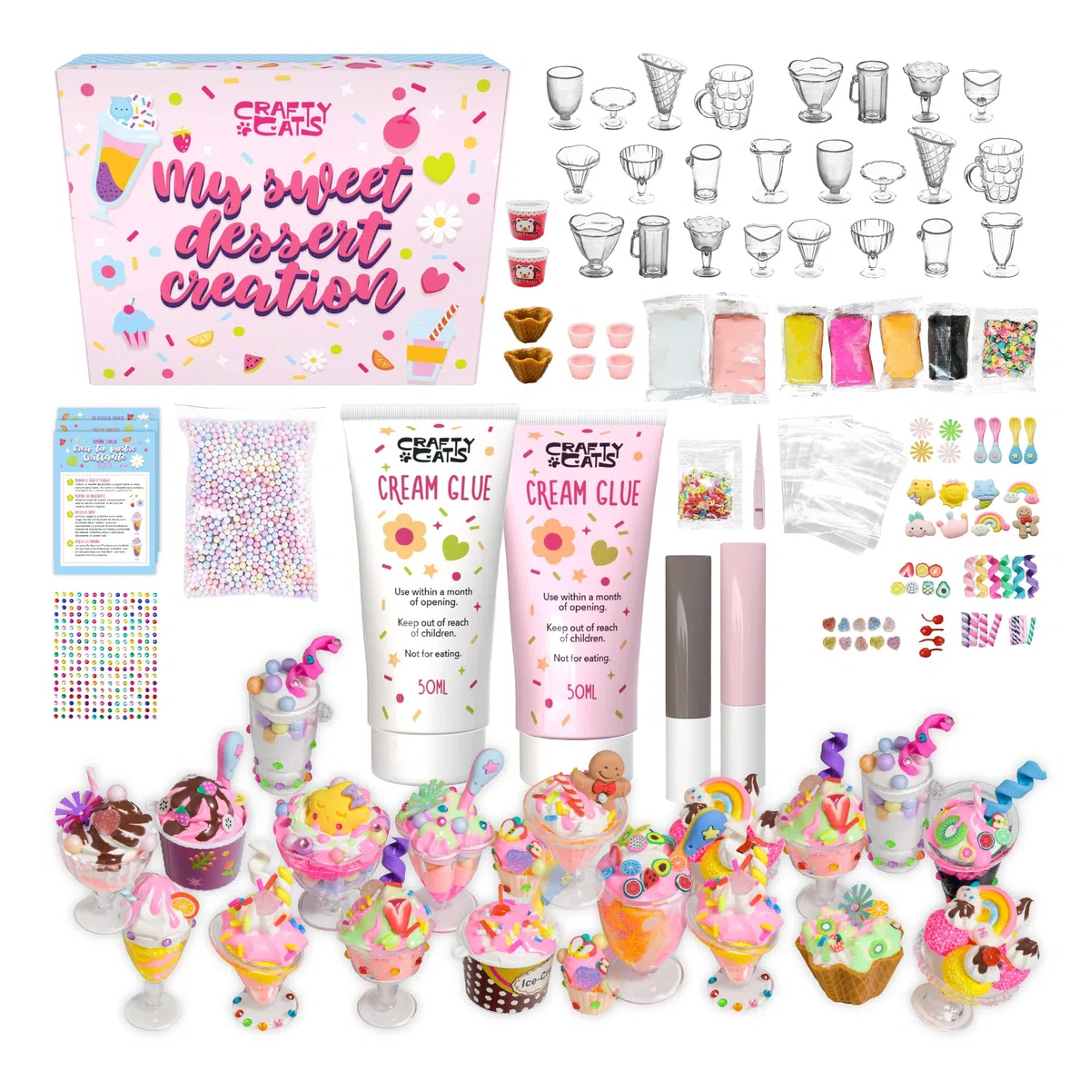 CRAFTY CATS DIY Kit Creativo Festa dei Dolci – 115 pezzi, argilla ad asciugatura all’aria, perline e simulazione di crema con beccucci, set creativo per bambini, idea regalo