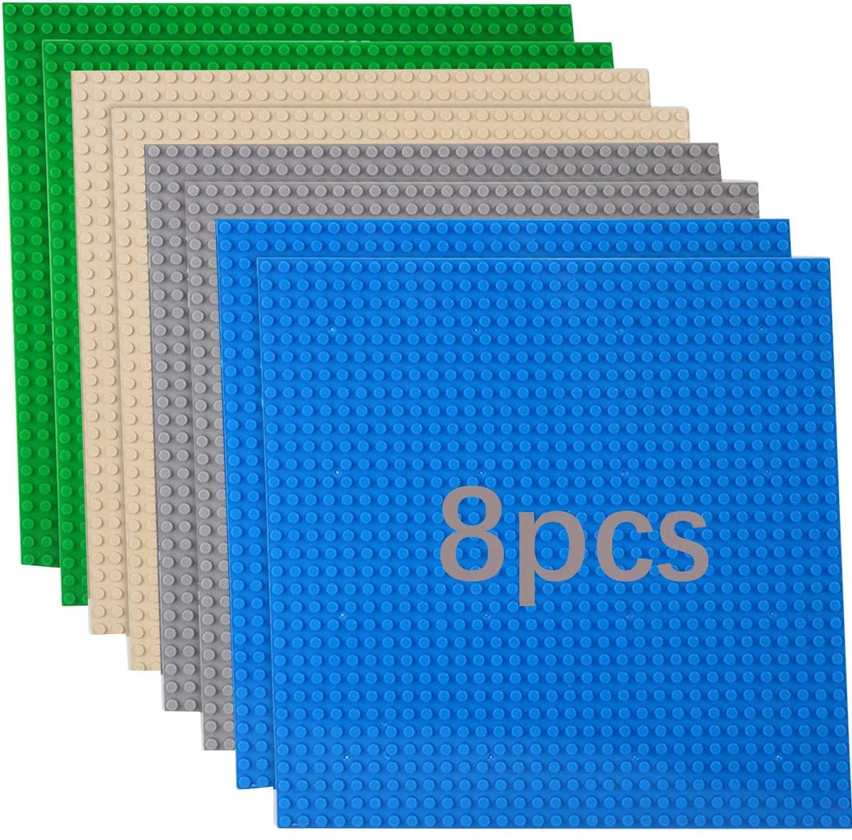 Set di 8 pannelli compatibili con Lego Classic, piastra verde blu e grigio sabbia, 25,5 x 25,5 cm