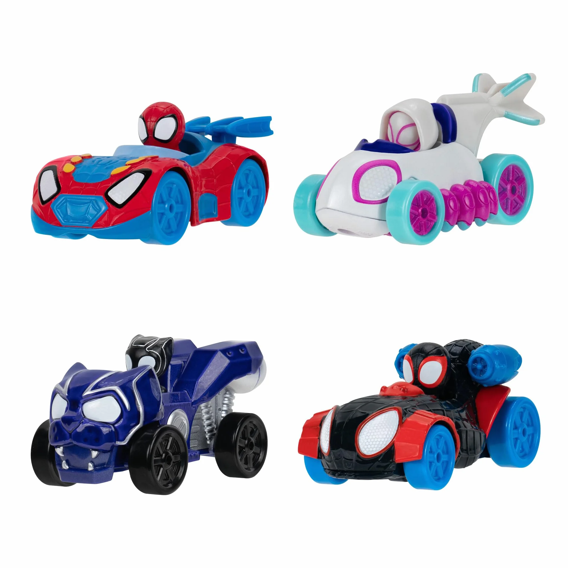 Spidey e i suoi super amici SNF0200 - Set di 4 veicoli in metallo, giocattolo a partire dai 3 anni in su