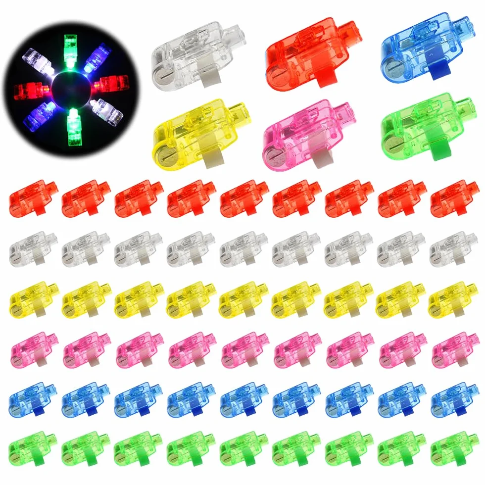 60 Pcs Elastico Luci da Dito LED, Bomboniere per Feste di Compleanno, Luci da Dito, Lampeggiante Light Up Anelli, Mini Giocattoli Luminosi per Natale, Halloween (Multicolore)