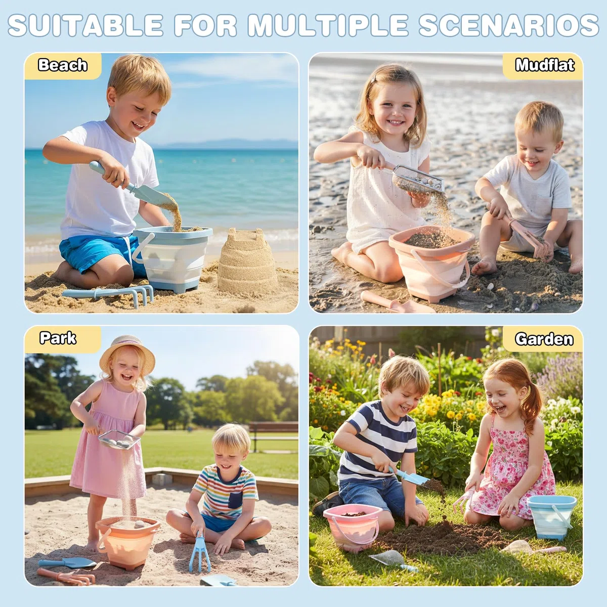 Dreamon Giochi Spiaggia Bambini Set 3 4 5 Anni con Secchiello Spiaggia Bambini Pieghevole Sacco a Rete Setaccio per La Sabbia Pala e Rastrello Giocattoli Regalo Esterno per Bambini e Bambine