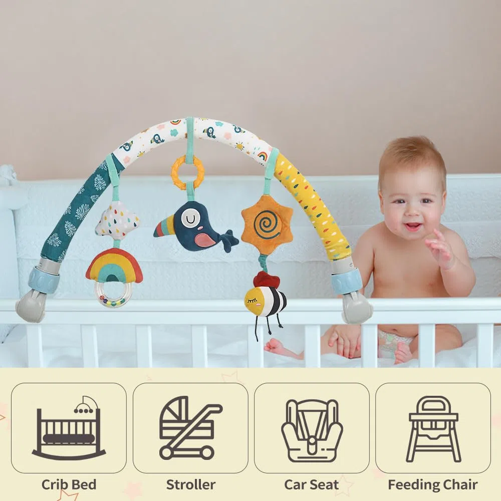 caterbee Barra Giocattolo per Dondolo per Bambini, Giocattolo per Passeggino, Accessorio per Culla e Barra attività per Passeggino, Arco da Viaggio, Giocattoli per Culla per Bambini Piccoli. (Sky)