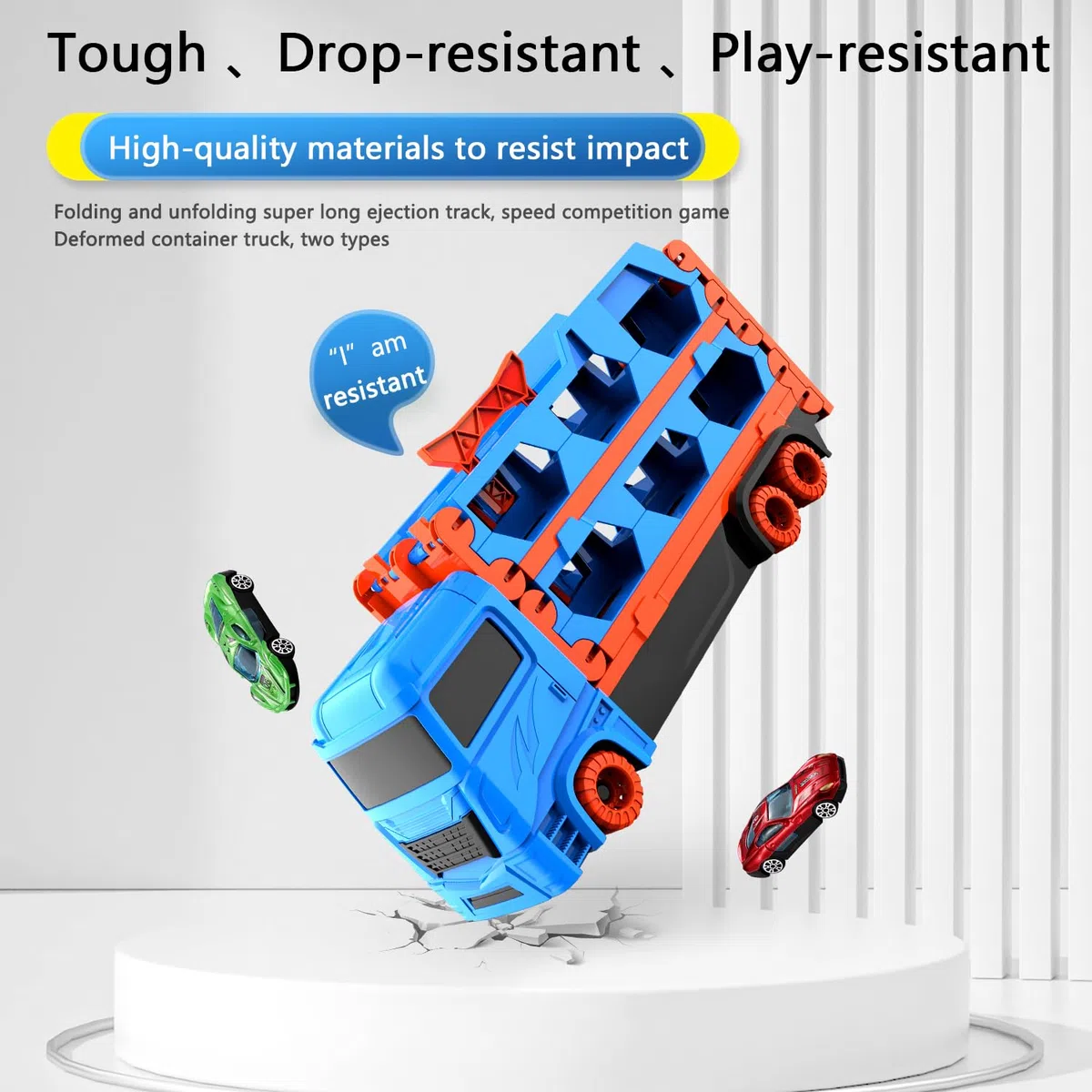 Camion Trasporto Giocattolo con 8 Macchinine, Auto per Bambini di 3,4,5,6,7,8+Anni,Garage,Portatile e Pieghevole con Circuito da Corsa da 61 Pollici,Regalo di Compleanno per Bambini